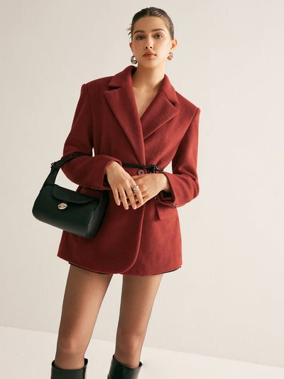 Clee | Gürtelblazer aus Wollmischung mit Schulterpolstern