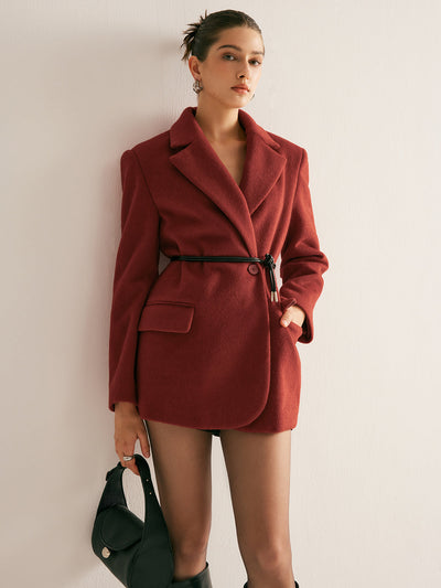 Clee | Gürtelblazer aus Wollmischung mit Schulterpolstern