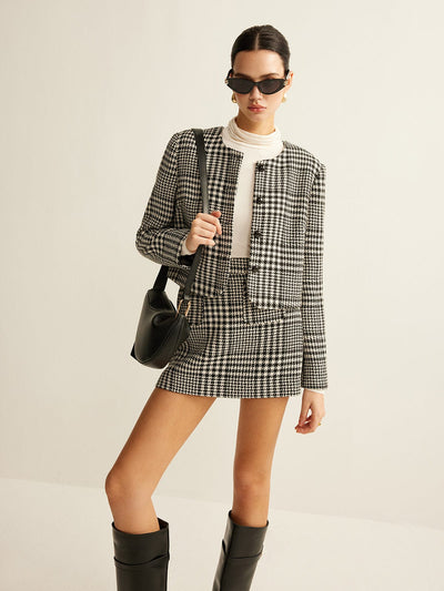 Clara | Eleganter Bouclé-Zweiteiler – Kariertes Blazer-Set für zeitlose Raffinesse