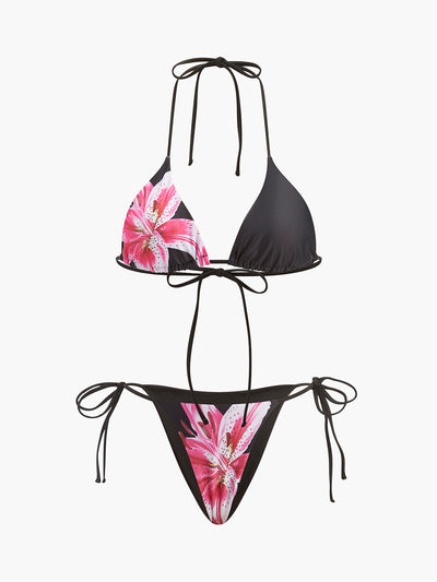 3-teiliges Blumen-Bikini-Set mit Mesh-Rock – Modische Bademode