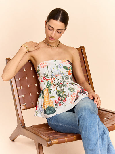 Schulterfreies Blumen-Peplum-Top mit Gürtel – Sommerbluse