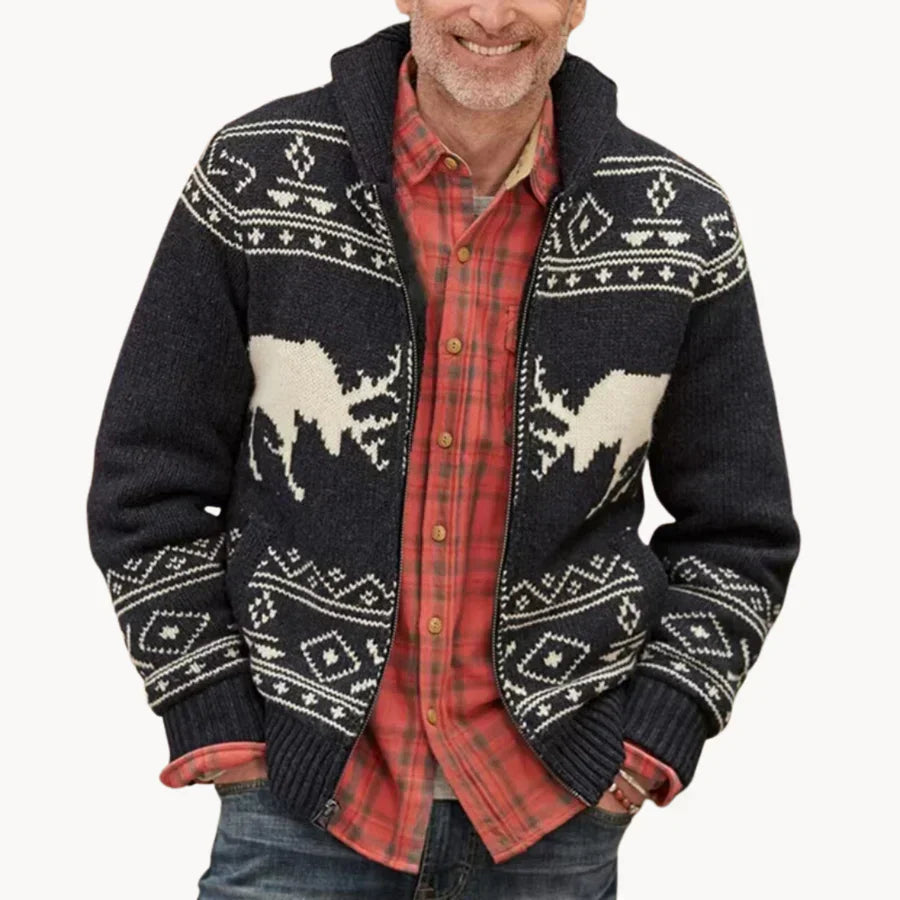 Ross - Gemütliche Herren-Pulloverjacke mit Rentier