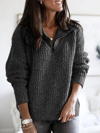 Damen-Strickpullover mit V-Ausschnitt und Reißverschluss