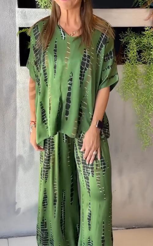 Elegantes Damen Satinanzug Set Rundhals