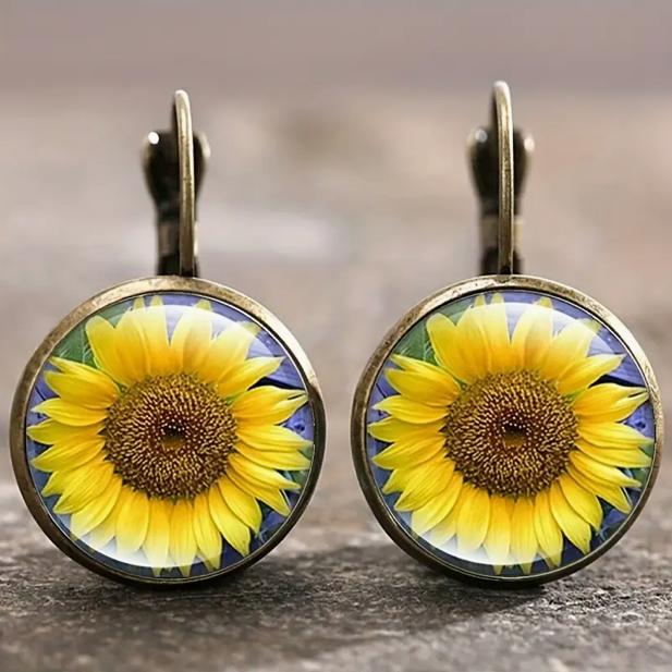 Ohrring mit Vintage Sonnenblume aus Silber