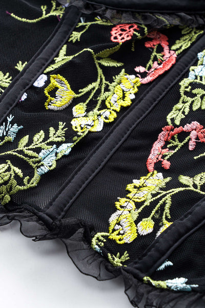 Amy | Korsett-Top mit floraler Stickerei & Mesh