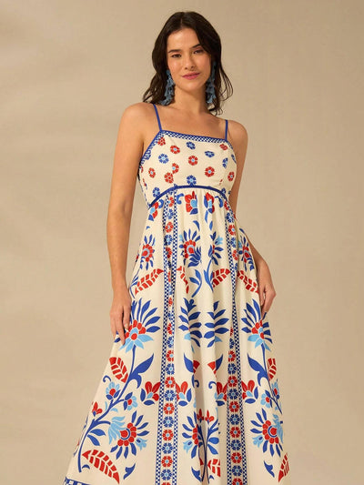 Nancy | Langes Bedrucktes Kleid mit schmalen Trägern