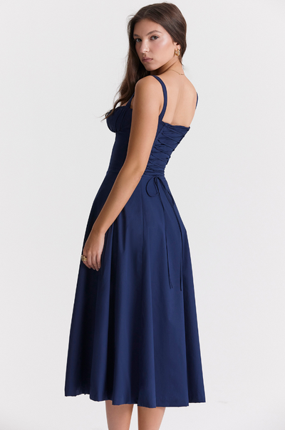 Sophia | Nachtblau Taillenformendes Midikleid