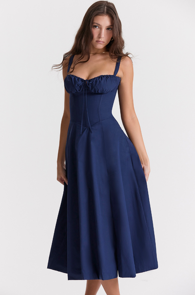 Sophia | Nachtblau Taillenformendes Midikleid