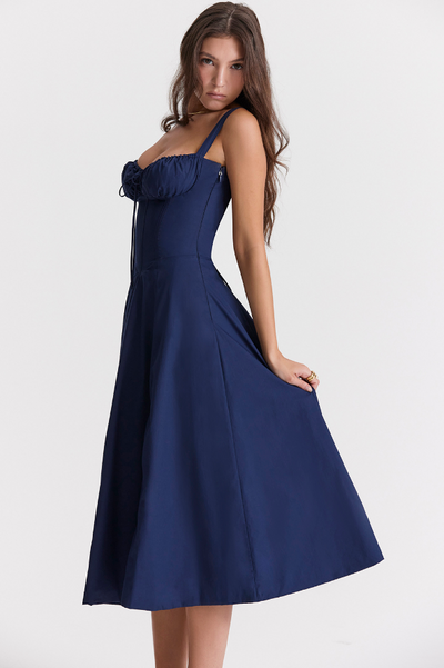 Sophia | Nachtblau Taillenformendes Midikleid