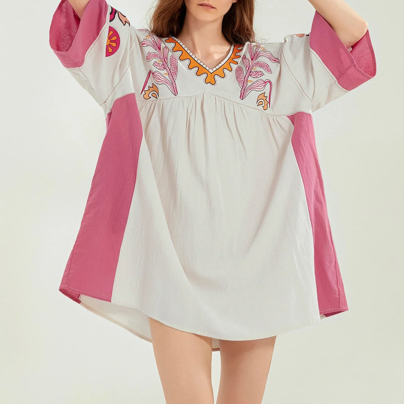 Lässiges Oversize Boho Damen Minikleid mit 3/4 Ärmeln