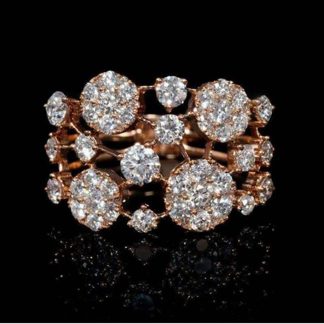 Vintage Intarsien Ring mit hellen Steinen aus Roségold