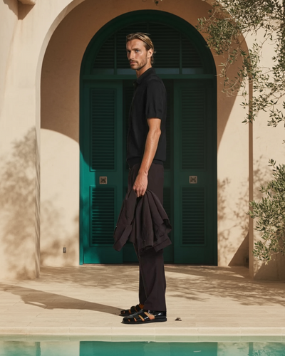 Poloshirt aus Seidenstrick – Schwarz