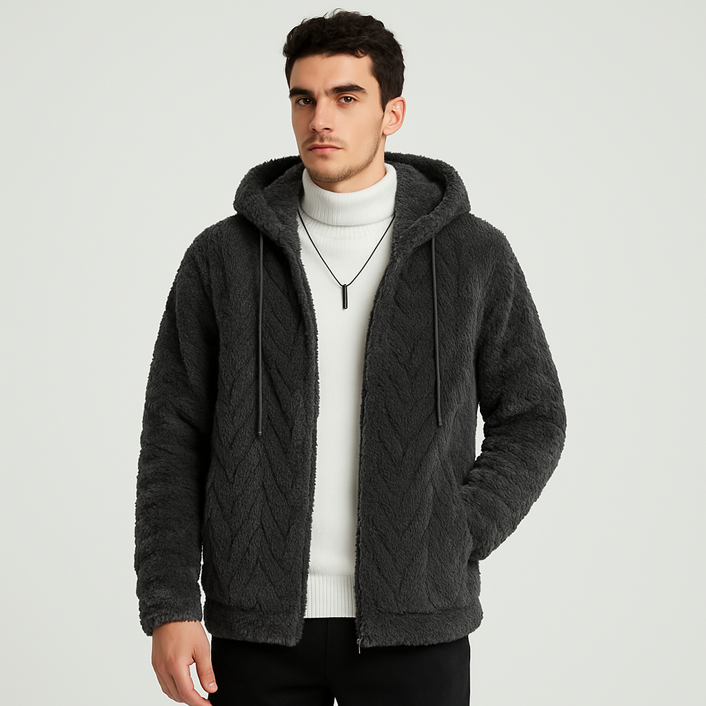 Calum | Einfarbige Fleecejacke mit Kapuze für Herren