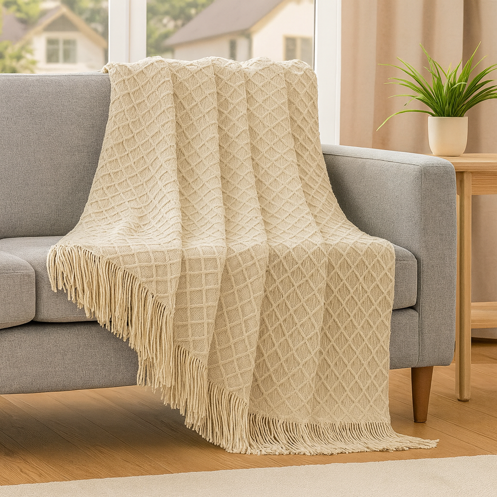 Weiche, gemütliche Überwurfdecke im Vintage-Stil mit geometrischem Muster für Couch und Bett
