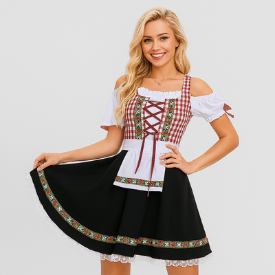 Elegantes Dirndl Damen – Mit Spitzenbesatz & Rückenschleife im traditionellen Bayern-Stil