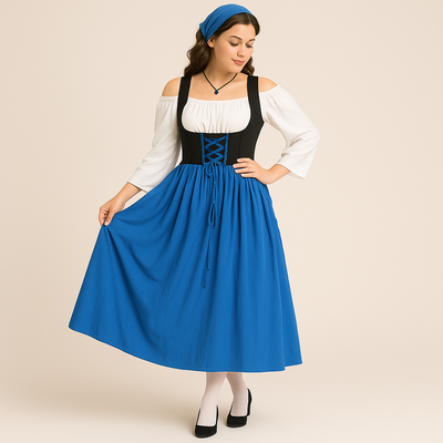 Mittelalterliches Dirndl Damen – Elegantes Trachtenkleid im bayerischen Bauernstil fürs Oktoberfest