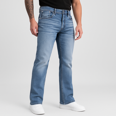 4Legend - Herren Flare Jeans mit Stickerei – Slim Fit Stretch Denim, Ganzjahres