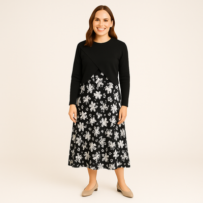 Elegantes Satinkleid - Stricktop-Kombinationsset