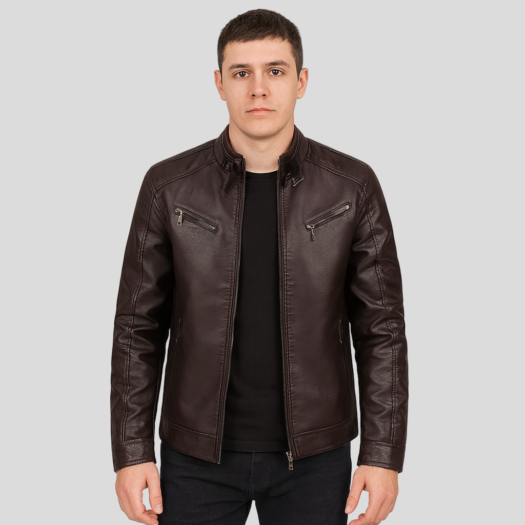Milan | Herren-Bikerjacke aus PU-Leder mit Stehkragen