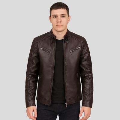Milan | Herren-Bikerjacke aus PU-Leder mit Stehkragen