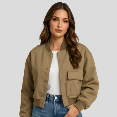 Kurzer Pilotenblouson für Damen – Klappentaschen und Druckknopfverschluss