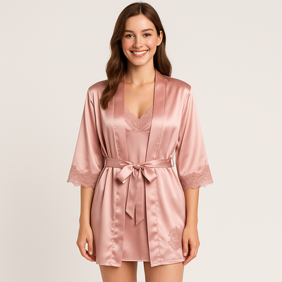 Elegantes 5-in-1-Pyjama-Set für Damen – Premium-Loungewear-Set mit Bademantel und passenden Teilen