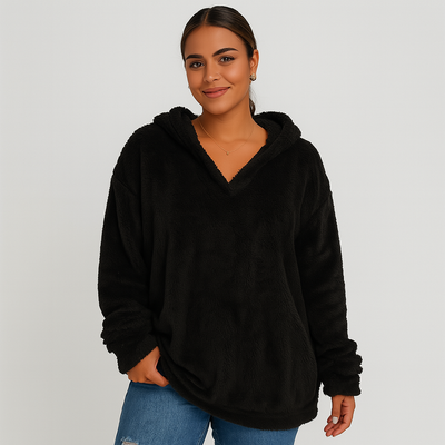 Fleece-Kapuzenpullover – Unifarbenes Damen Sweatshirt mit langen Ärmeln