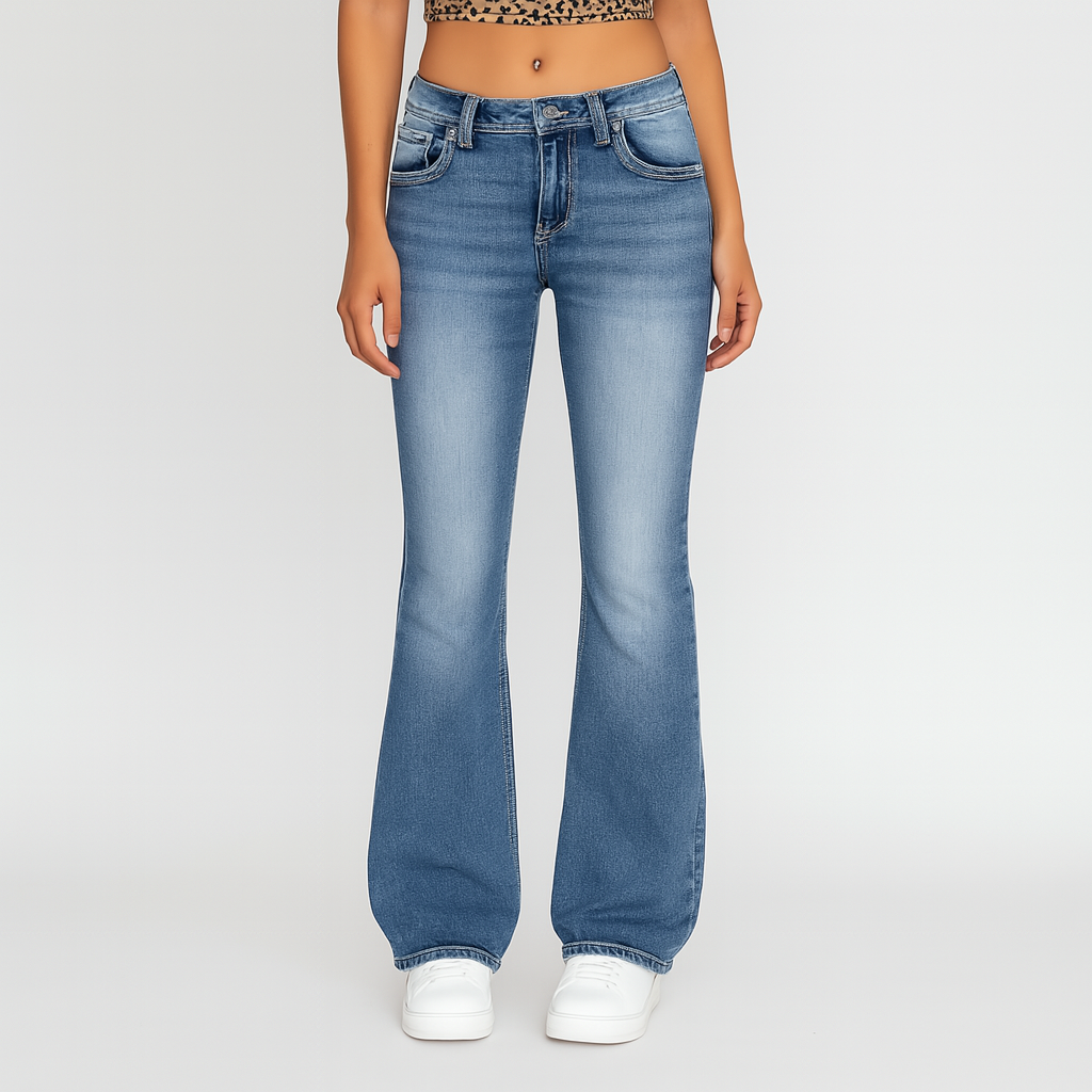 Eve – Damen Washed Flare Jeans – Casual Fit mit Taschen