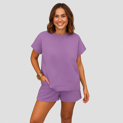 Elegantes 2-teiliges Set für Damen – Kurzarm-Crop-Top mit passenden Shorts