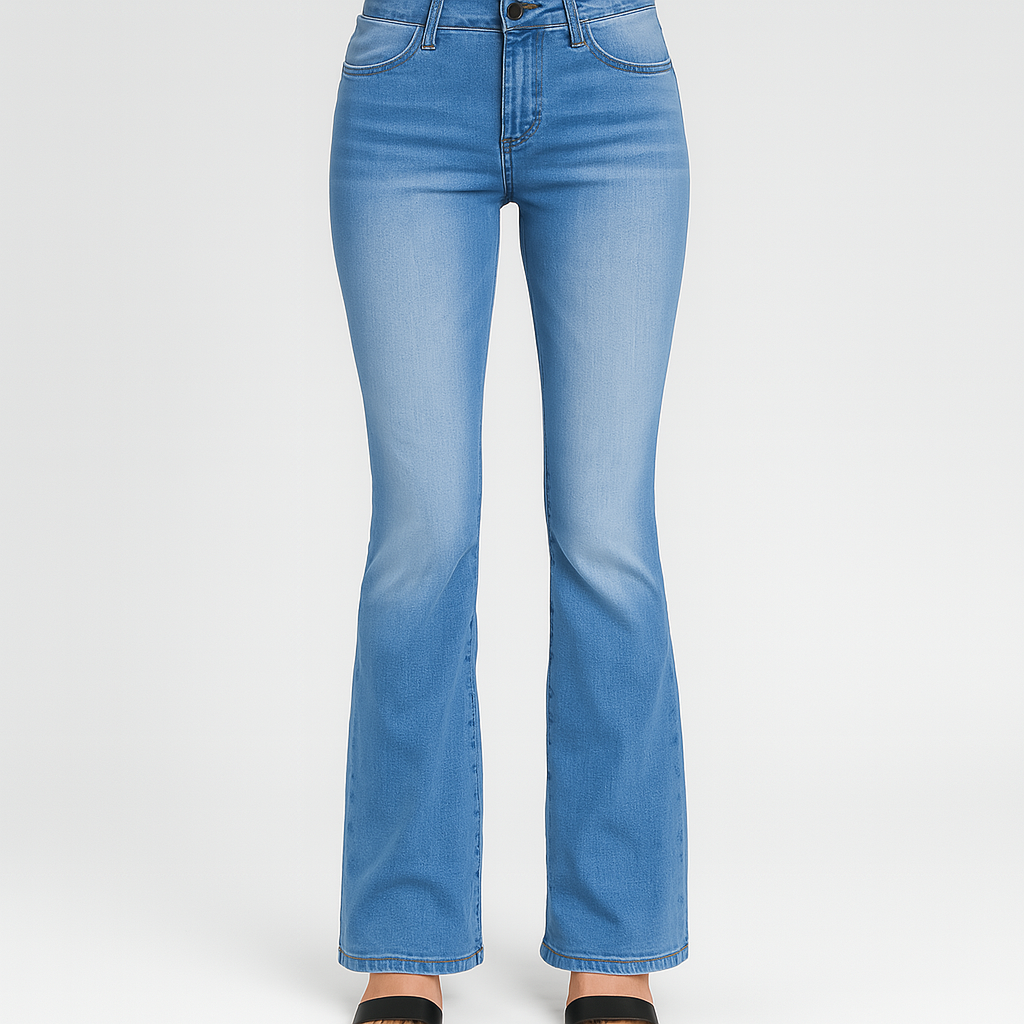 Sophia – Damen-Bootcut-Schlagjeans mit niedriger Taille aus einfarbigem Stretch-Denim
