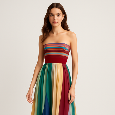 Ayni – Bunte trägerlose, flatternde Abendkleid
