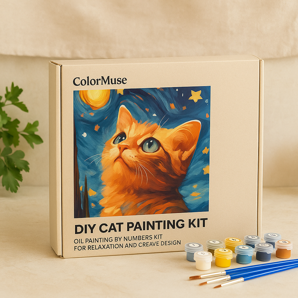 ColorMuse DIY Katzenmalset – Ölmalerei nach Zahlen-Set für Entspannung und kreative Gestaltung