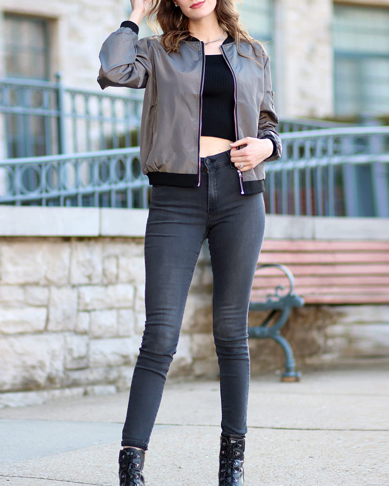 Lässige Damen Bomberjacke – leichte Übergangsjacke mit Reißverschluss