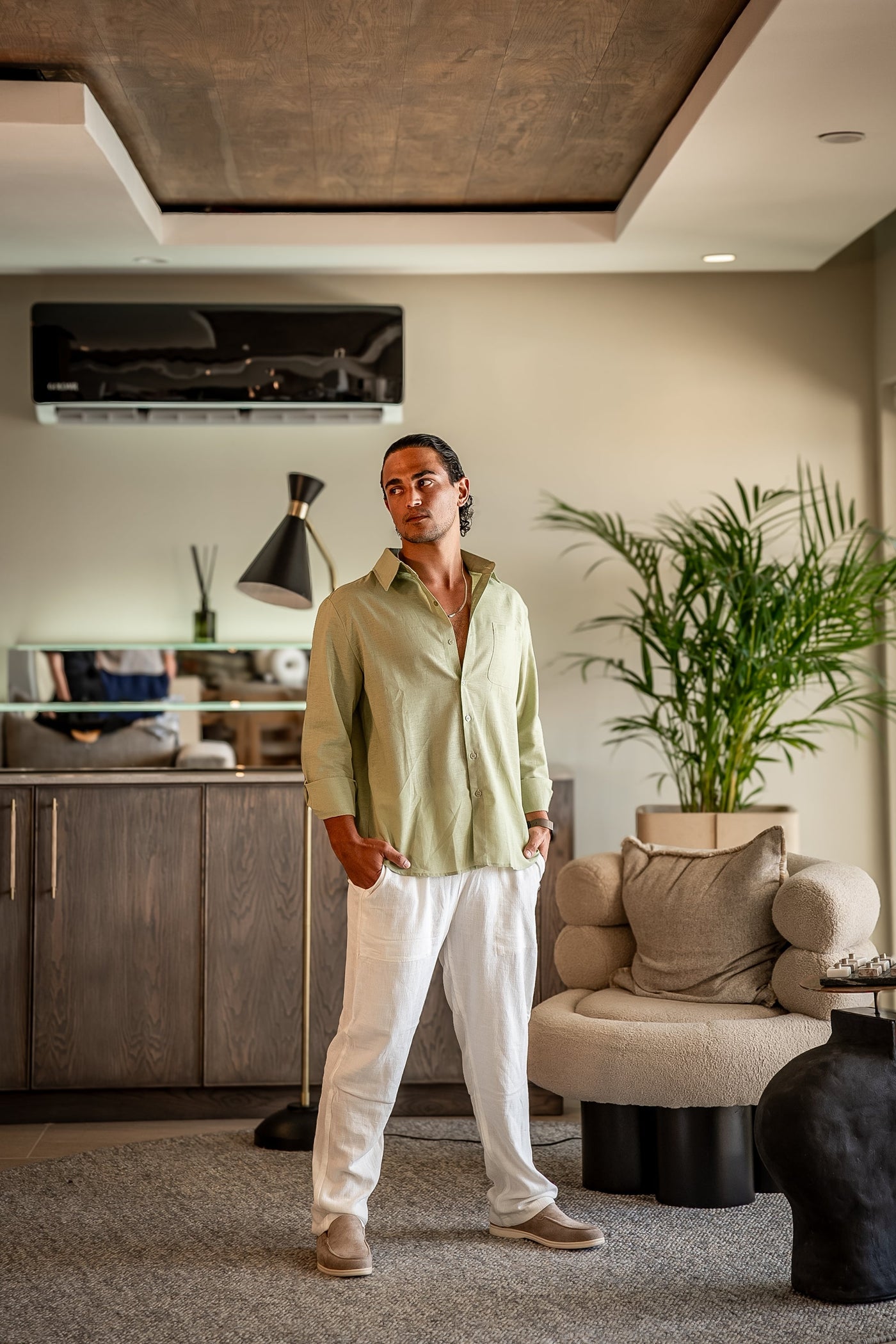 Christopher | Lange Ärmel Hemd & Hose Zweiteiliges Leinen-Set Herren-Sommer-Outfit