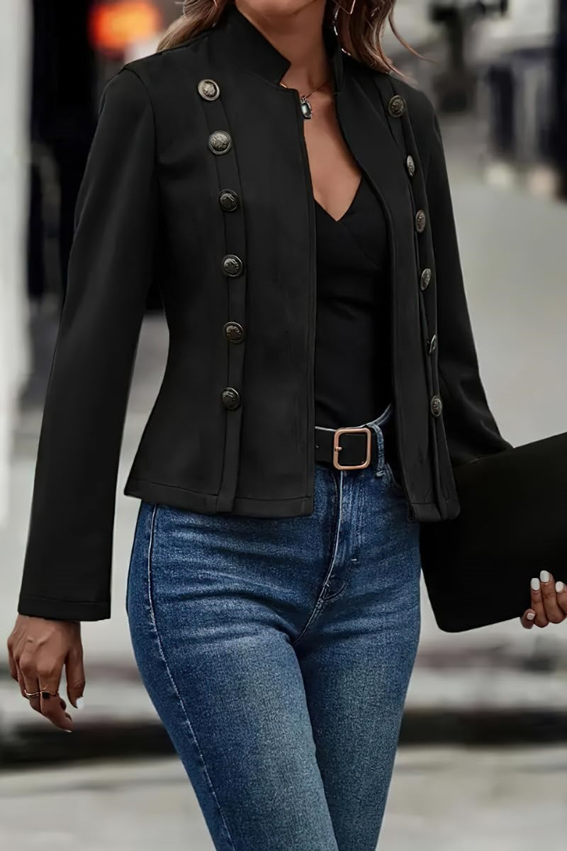 Damen Blazer Wildlederimitat Figurbetont Verkürzte Jacke mit Stehkragen