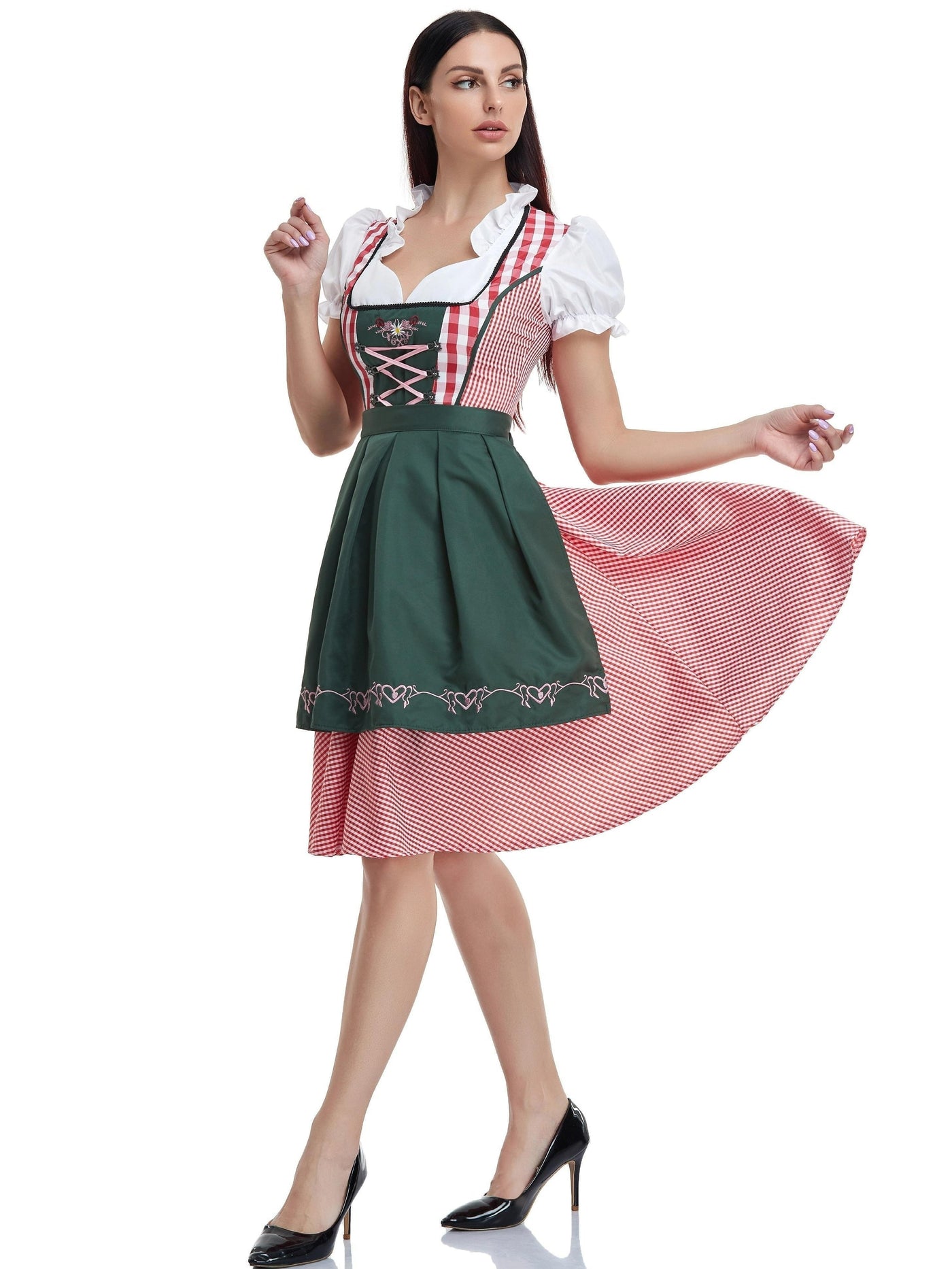 Damen Dirndl Kleid Baumwolle Trachtenkleid Oktoberfest Stil