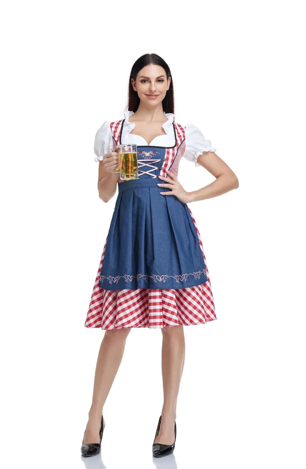 Damen Dirndl Kleid Traditionell Elegant mit Passender Schürze