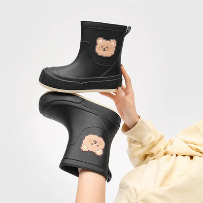 Damen Gummistiefel Gummi Wasserfest mit Bärendesign Rutschfeste Sohle