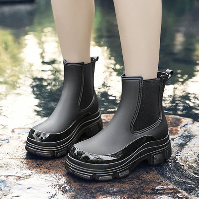 Damen Gummistiefel Wasserfest Kurzrohr mit Elastischen Seiteneinsätzen