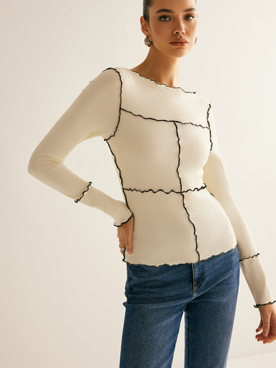 Damen Langarmshirt Baumwolle Lyocell Slim Fit mit Lettuce Trim