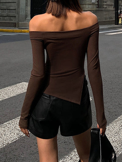 Damen Langarmshirt Jersey Off-Shoulder Asymmetrisch
