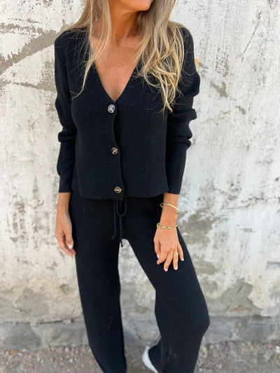 Damen Loungewear Anzug Strick mit Knopfleiste