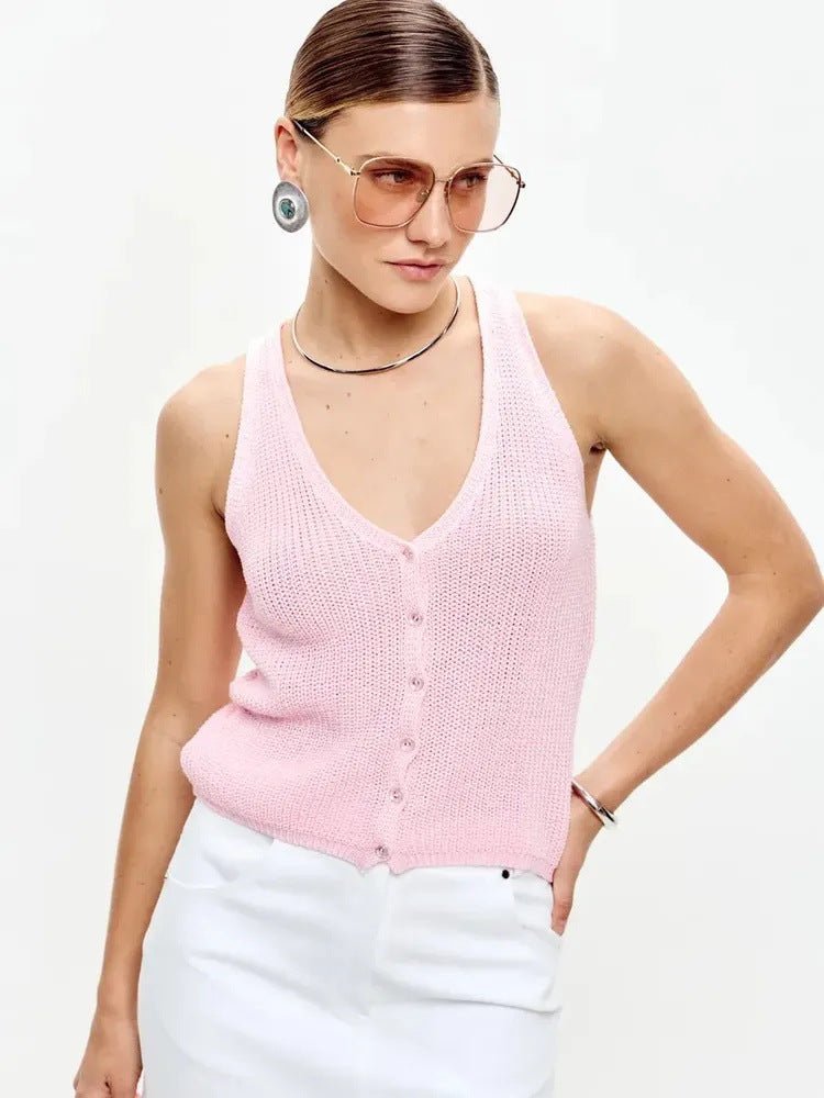 Damen Stricktop Baumwolle V-Ausschnitt