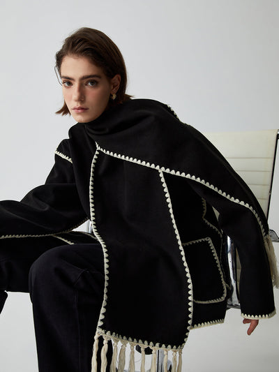 Damenjacke Mit Kontrastbesatz Und Schal Stilvoll