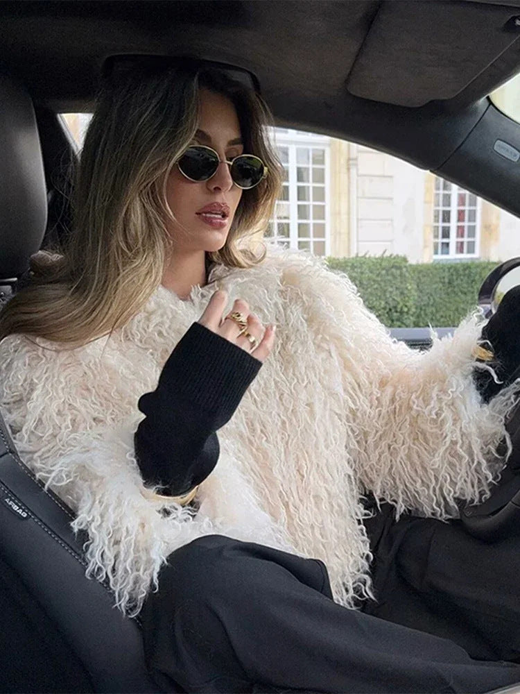 Olivia | Damen Kunstpelzmantel Langarm Mit Statement Kragen