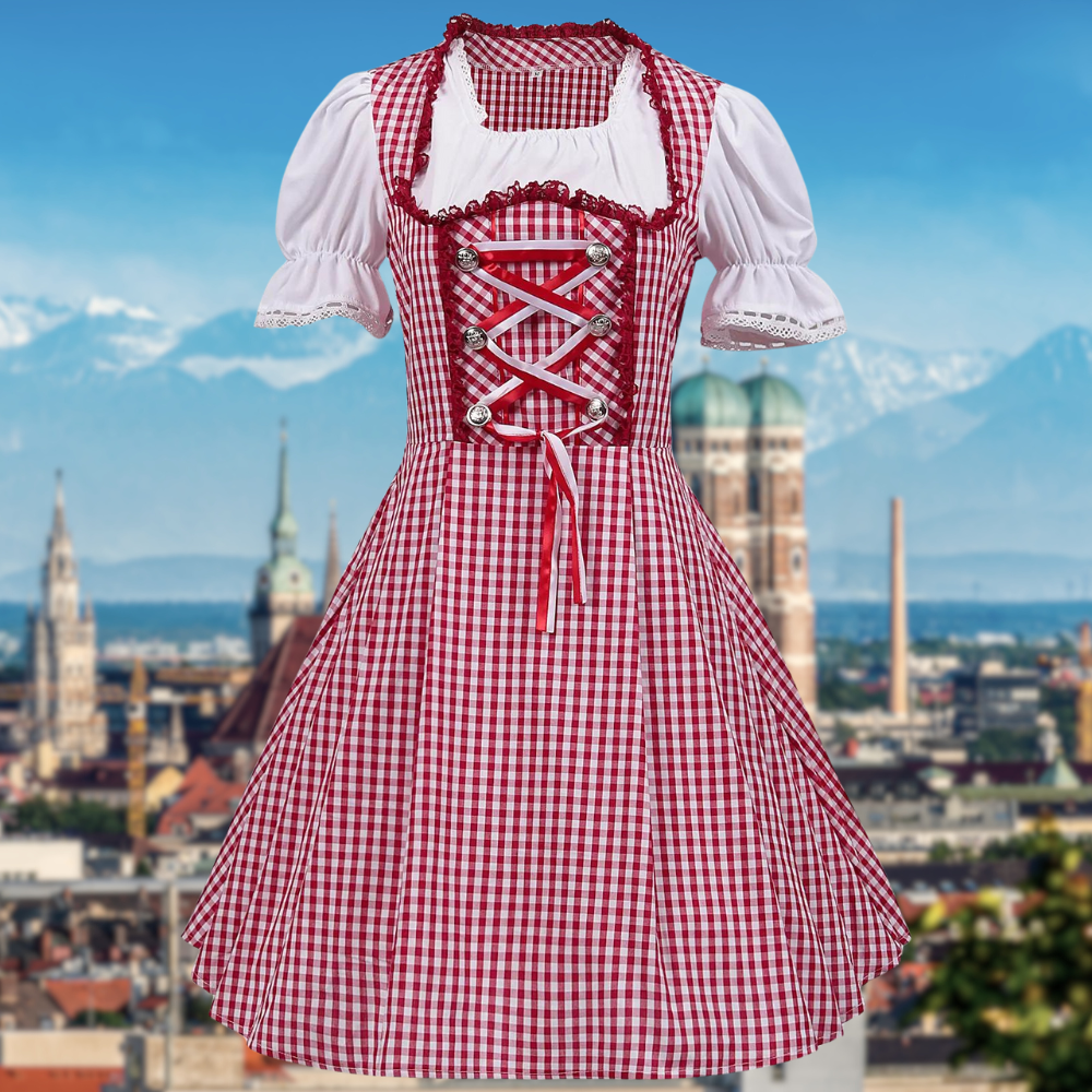Damen Traditionell Rot Oktoberfest Dirndl Kleid