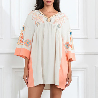 Lässiges Oversize Boho Damen Minikleid mit 3/4 Ärmeln