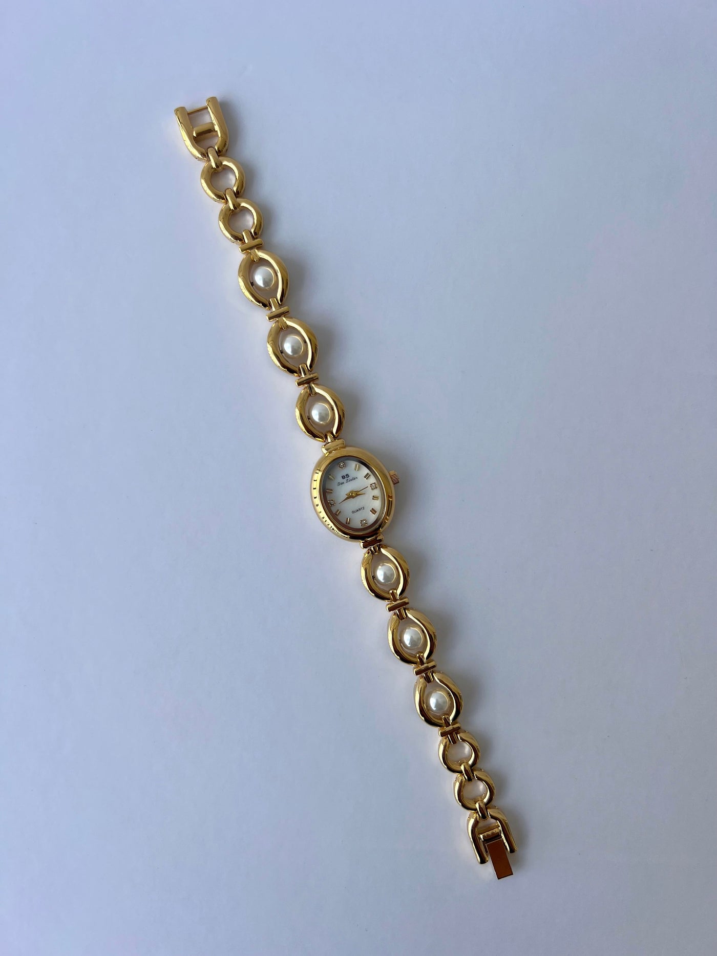 Vintage Gold Damen Armbanduhr Perlmutt