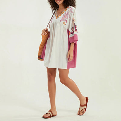 Lässiges Oversize Boho Damen Minikleid mit 3/4 Ärmeln